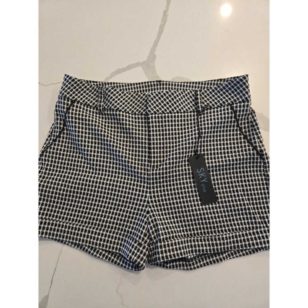 Sky Plus 1X Houndstooth Plaid Dress Shorts Womens Black White Academic NWT New